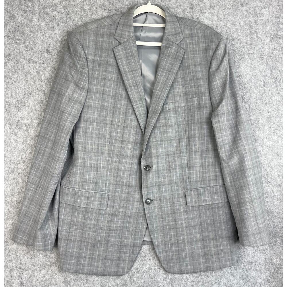 Calvin Klein Blazer Sport Coat Mens 48R Gray Glen Check Slim Fit‎ Wool Blend